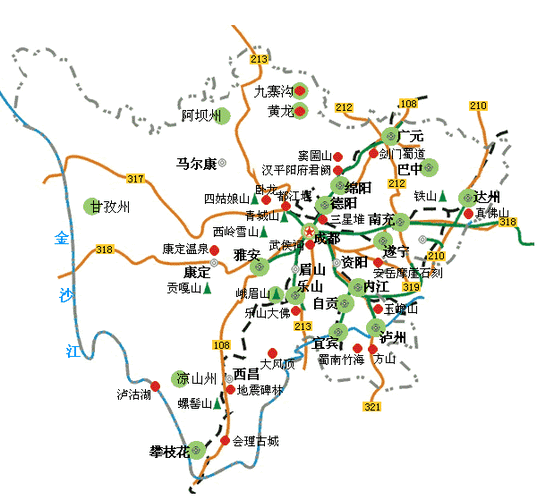 四川省旅游地图全图,四川省旅游地图全图高清版大图-第3张图片-阿丹旅游网